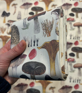 Fungi tea towel by Alice Draws the Line, botanical Fungi Illustrations by Alice Savery, ink and watercolour printed onto unbleached organic cotton, made in the UK