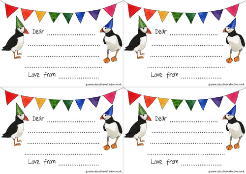 Printable Puffin Rainbow postcards